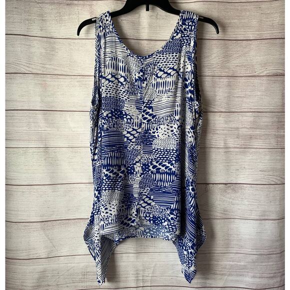 Woman Within Blue and White Tank Top Handkerchief Hem Blouse Size 18W - Picture 6 of 16